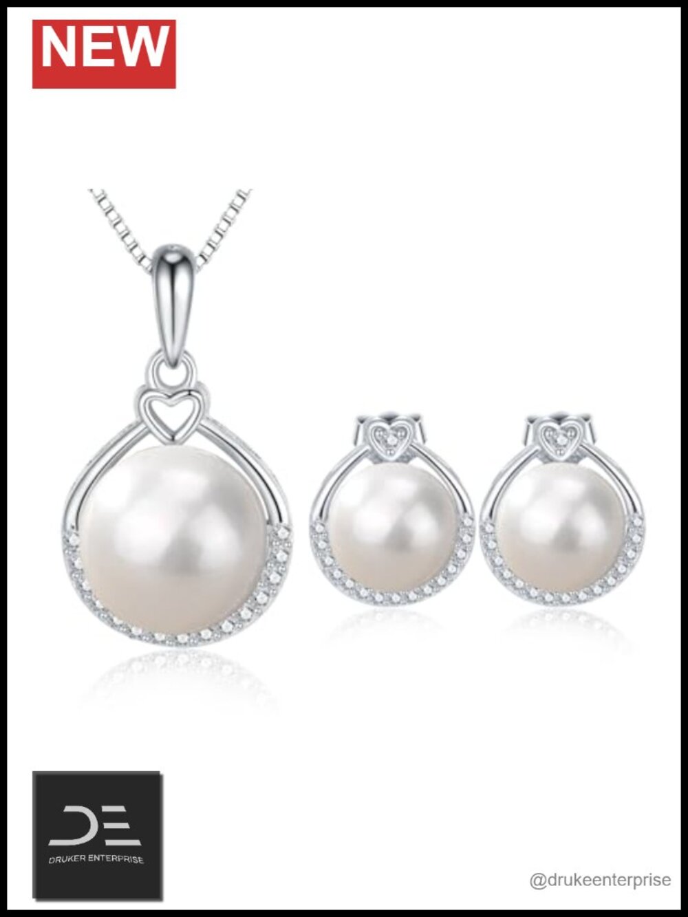 Freshwater Cultured Pearl Necklace and Earrings Set for Women Sterling Silver